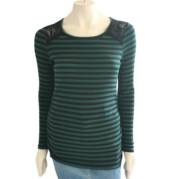 MOTHERHOOD MATERNITY Striped Waffle Thermal Shirt with Lace yoke SZ S - Picture 10 of 10